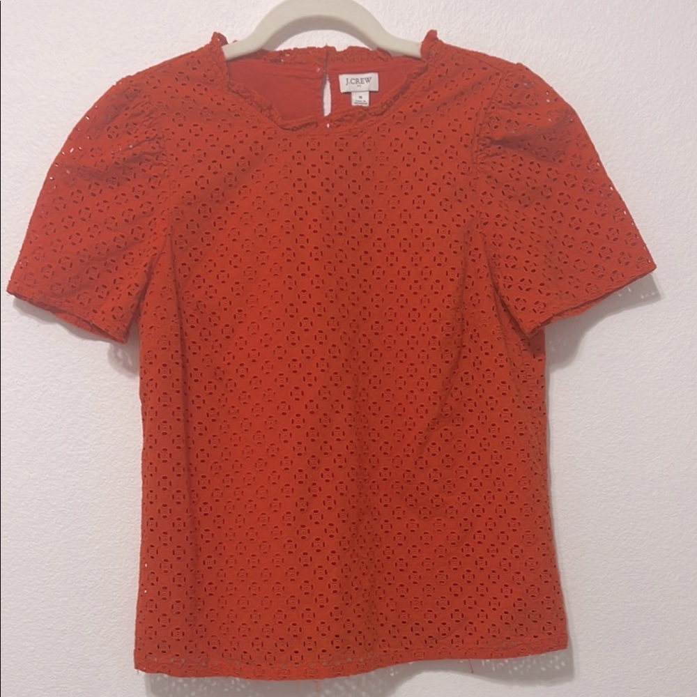 J. Crew Eyelet Top Orange Lined 100% Cotton Size Small EUC